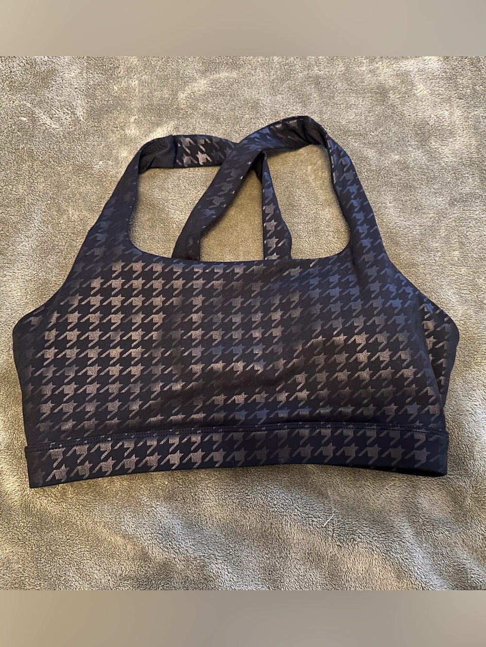 Senita Athletics Black Houndstooth Crossback Sports Bra